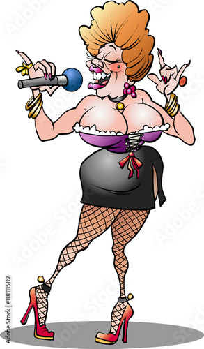 Vector cartoon illustration of a country singer female