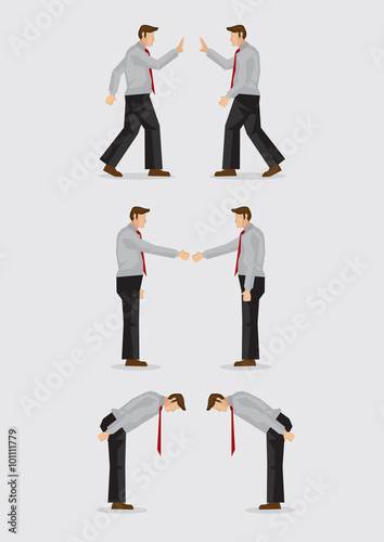Three Ways of Greeting Gestures Vector Illustration