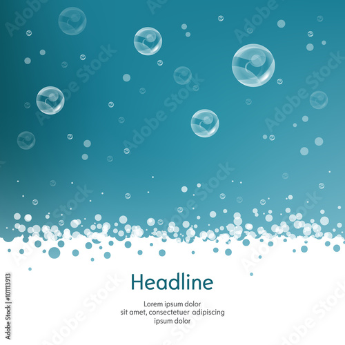 Bubbles with straw on blue background