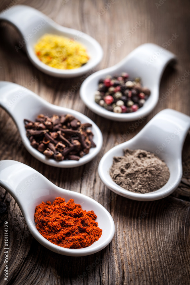 Dry spices in spoon.