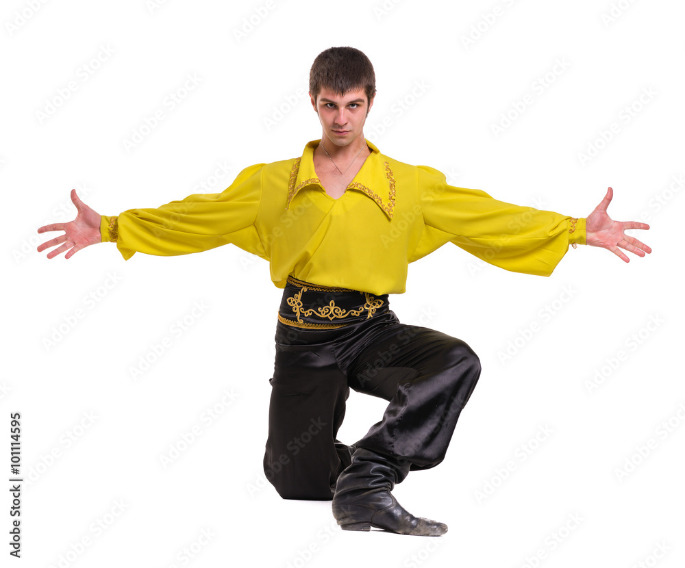 Dancing man wearing a toreador costume. Isolated on white in full length. Dancing man wearing a toreador costume. Isolated on white in full length.