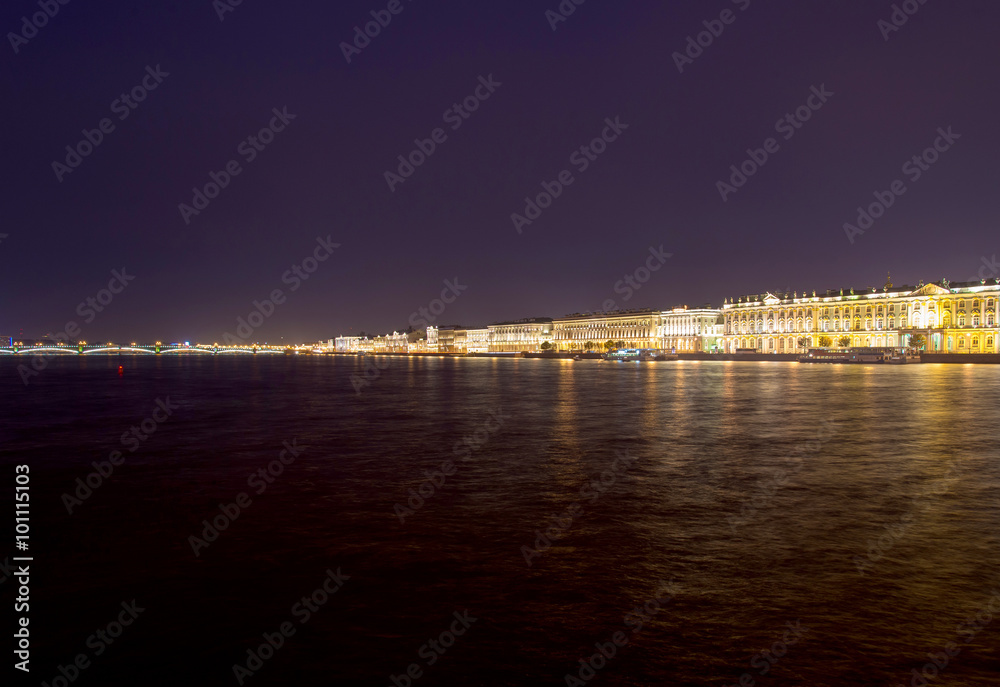 night view of the waterfront St.Petersburg