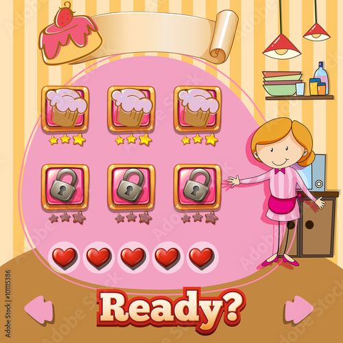 Game template with baker and cake background