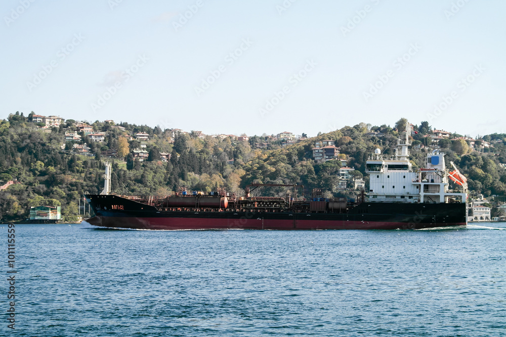 Cargo ship in Istanbul on the Bosporus