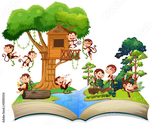 Monkeys playing at the treehouse