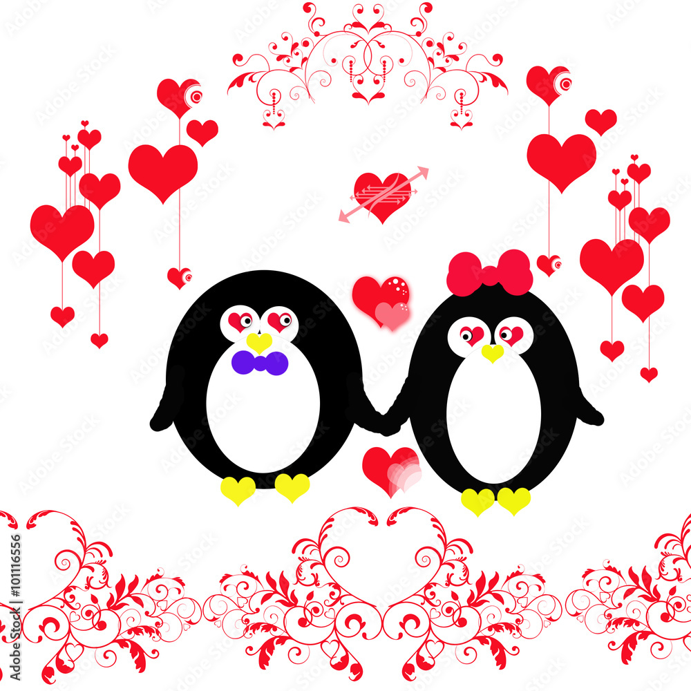 Поздравление на свадьбу и день Святого Валентина. Веселые сердечки. Мультипликационные персонажи. Влюбленные парочки с сердечками.

