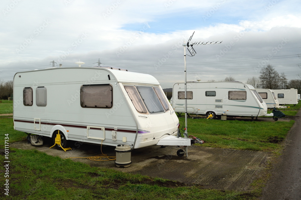 Group of mobile caravans parked in Enfield, London Group of mobile caravans parked in Enfield, London