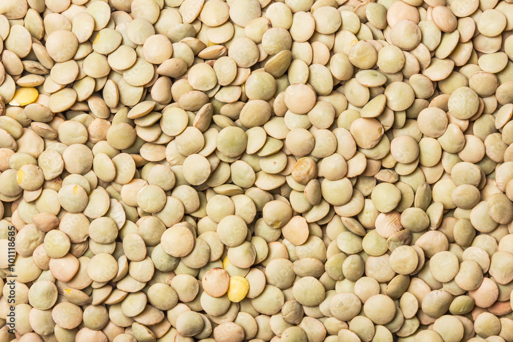 Fototapeta premium Green lentil raw seeds background.