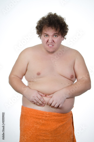 Fat man. Obesity. Problems with excess weight!  photo