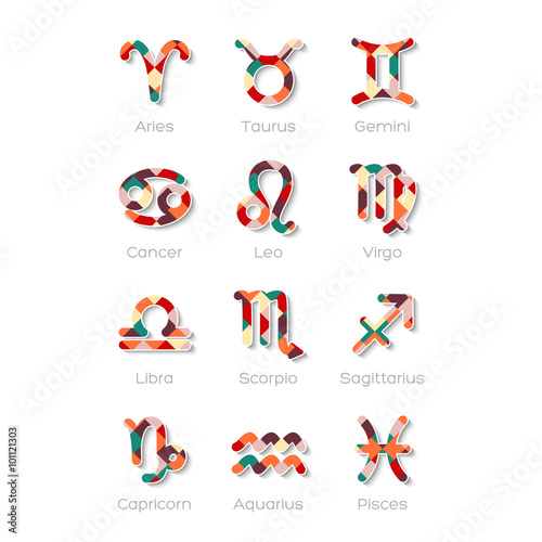 Multicolored Zodiac Symbol Icons Isolated on White