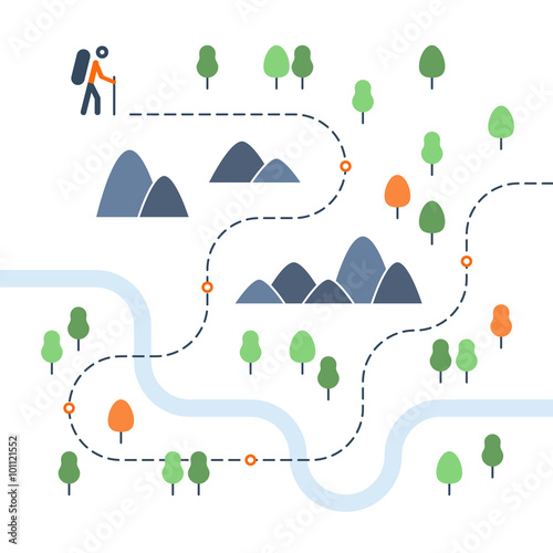 Hiking map, sport orienteering in cross country