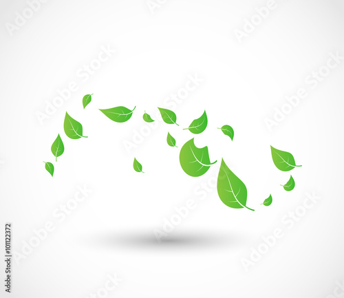 Green leaves flying with the wind vector