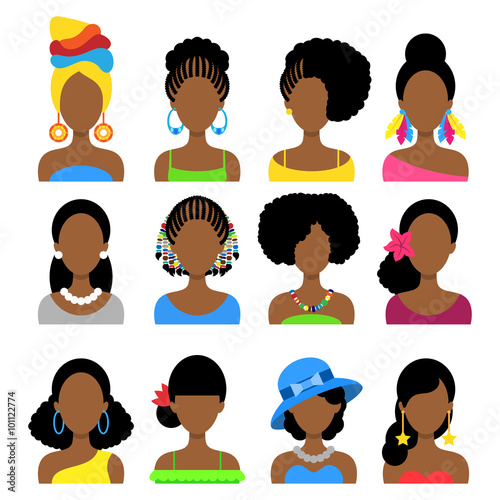 Set of Flat Icons with African Women