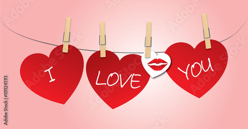 Red hearts on clothespegs i love you 