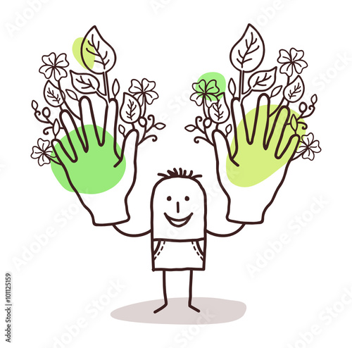 cartoon man with two big green hands