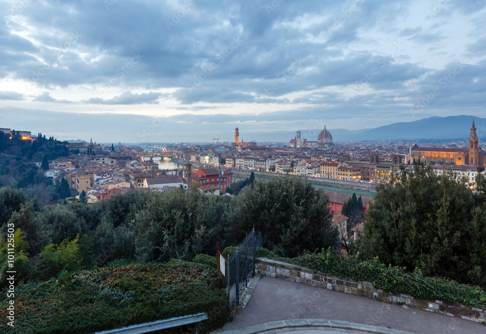 Evening Florence top view (Italy).