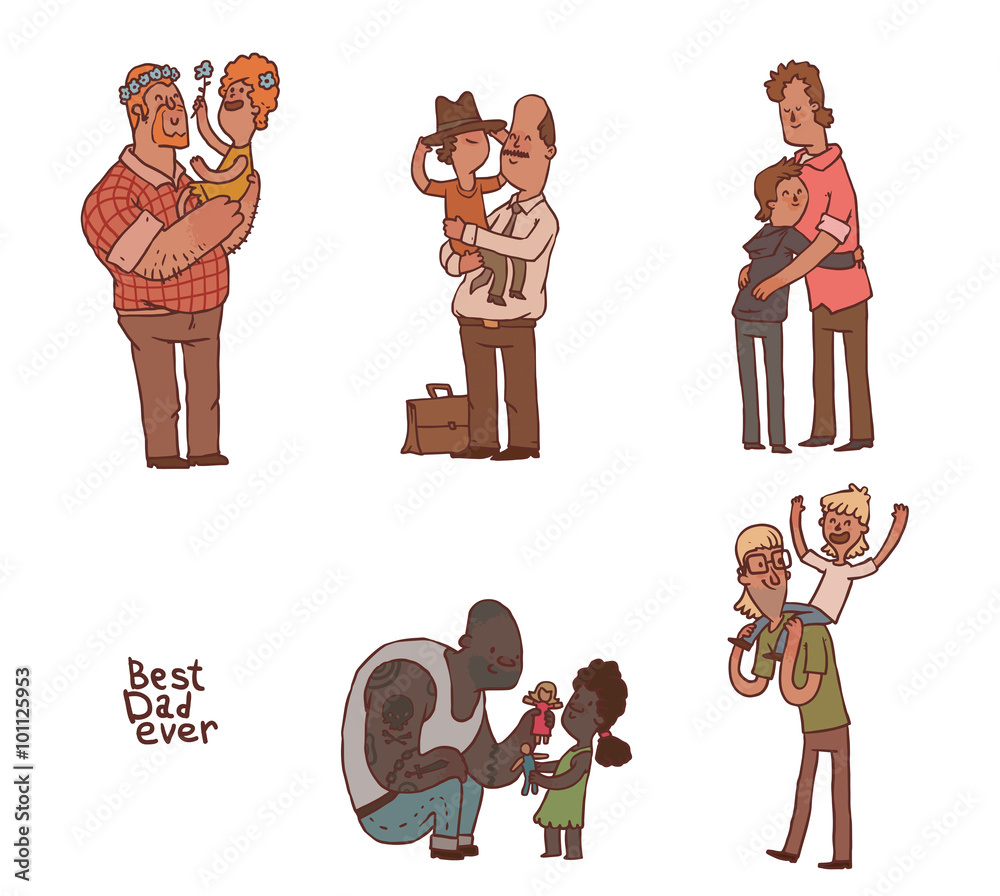 Vector set of cartoon images of different men - fathers with their ...