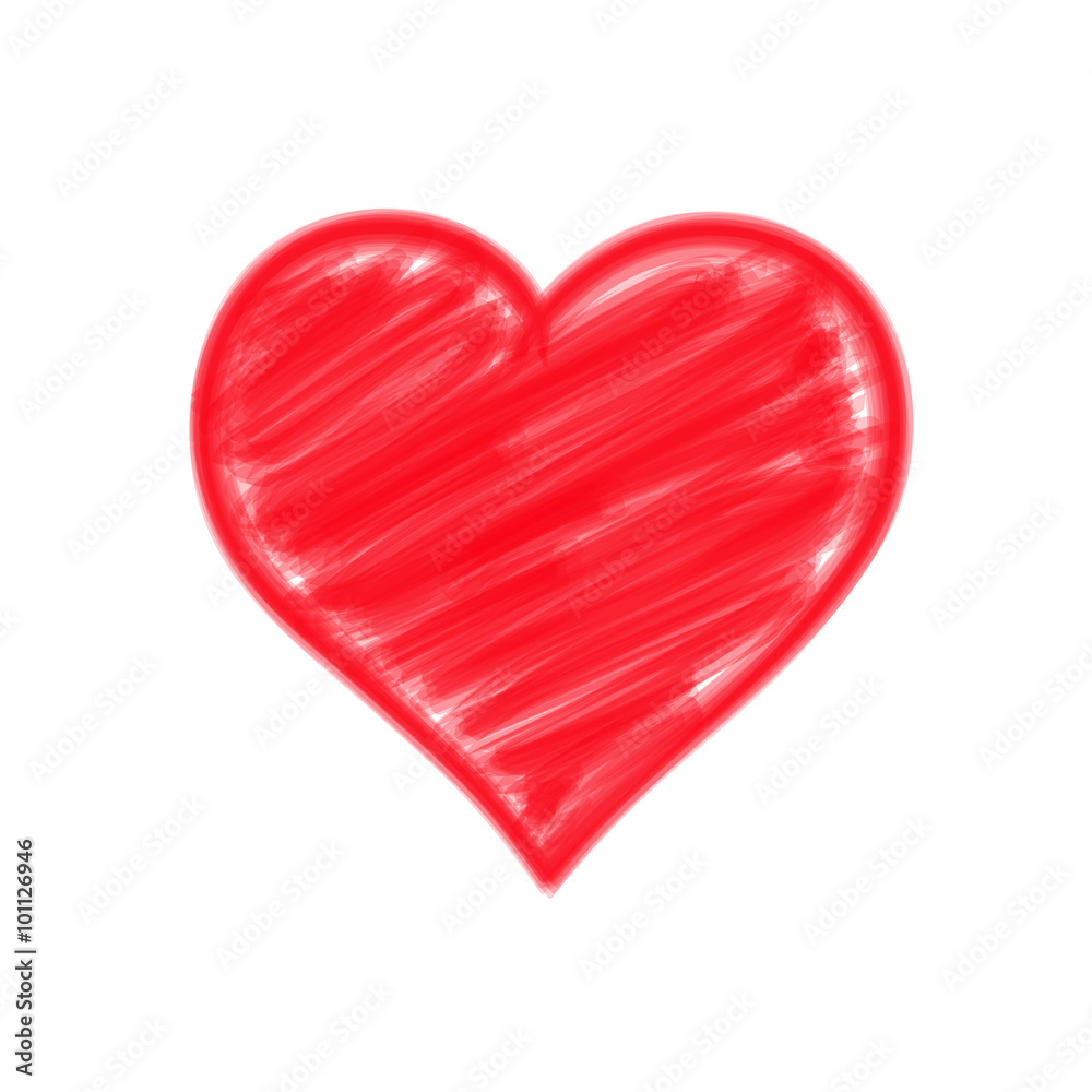 Red Heart, Doodle painting brush, vector illustration