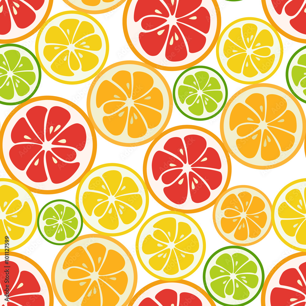 Striped seamless pattern with lime, orange and grapefruit