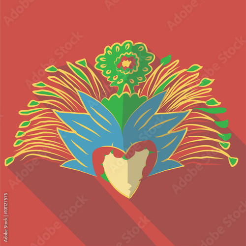 Vector illustration long shadow flat icon of samba carnival mask