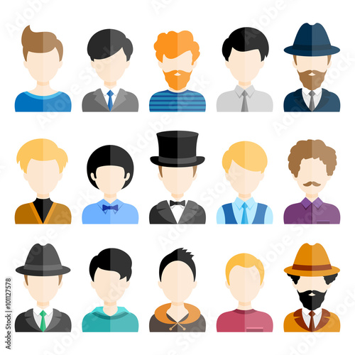 Colorful Male Icons Set in Trendy Flat Style