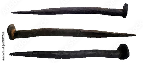 Old Nails Isolated on White Background, Low Poly. Vector