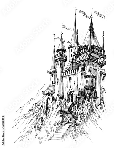 A fairytale castle in mountains