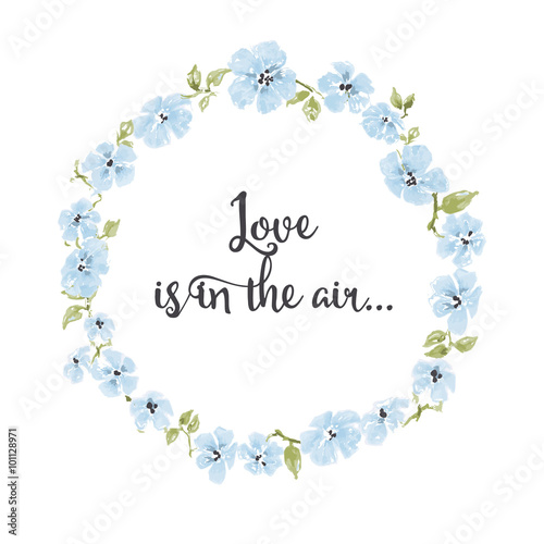 Blue flowers wreath, round frame for text