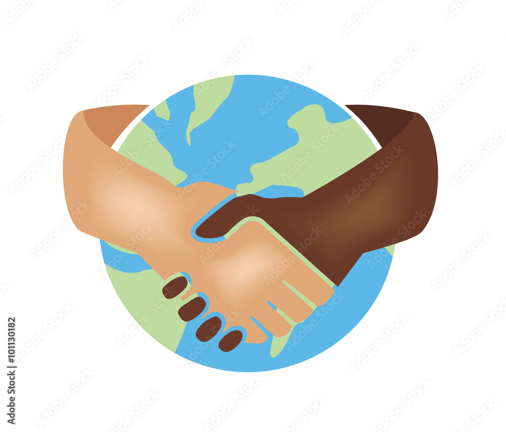 Fotografie Vector image of a handshake around a globe