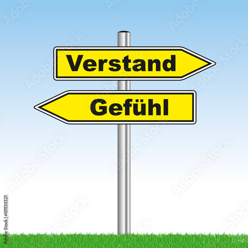 direction sign with mind or heart showing opposite directions