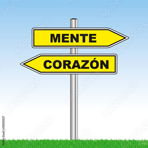 direction sign with mind or heart showing opposite directions
