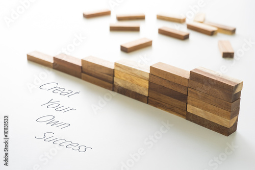 Wood block stacking as step stair with text qoute