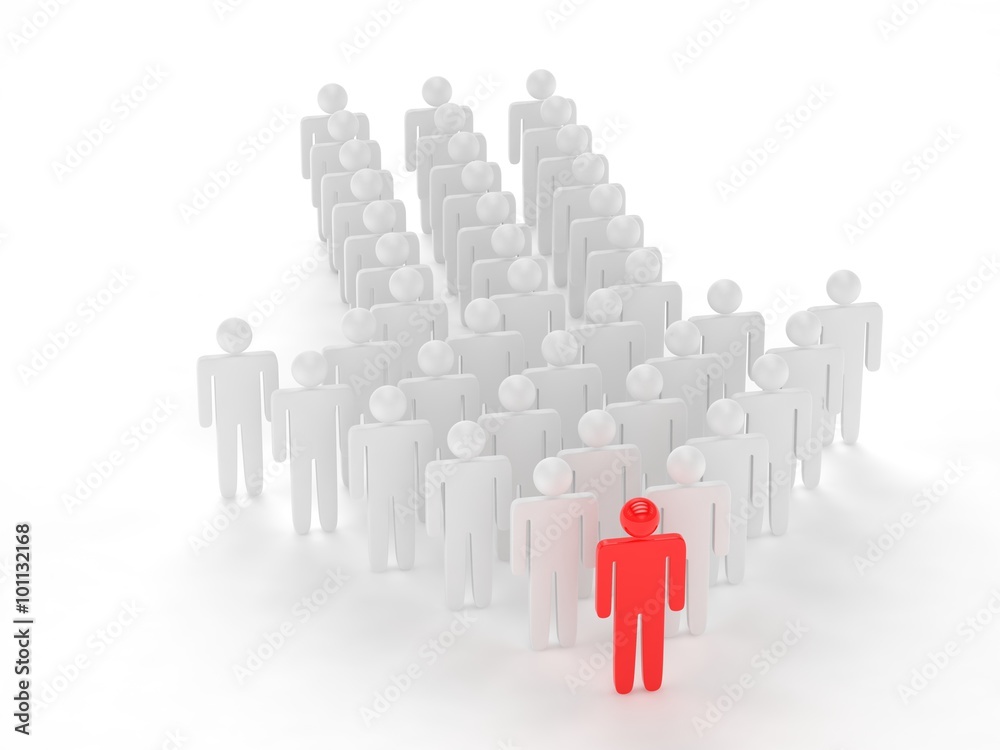 Many 3d people figure in arrow shape with the leader in front Many 3d people figure in arrow shape with the leader in front