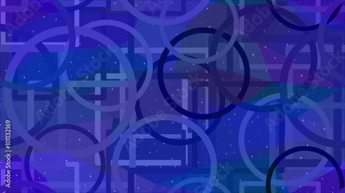 Fullhd 1920x1080 Progressive Seamlessly Looping Video with Colorful Geometrical Figures, Circles and Squares Changing in Size on Blue. Abstract Animated Background.