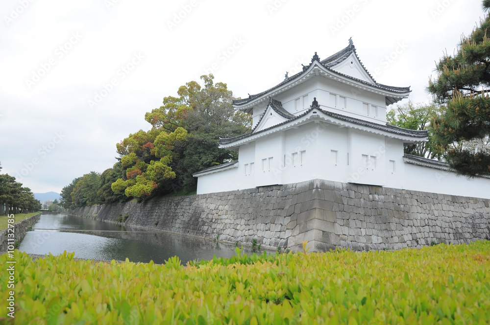 Wall of Nijo castle and clear ditch, Kyoto, Japan Wall of Nijo castle and clear ditch, Kyoto, Japan