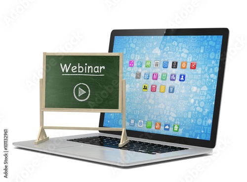 Laptop with chalkboard, webinar, online education concept