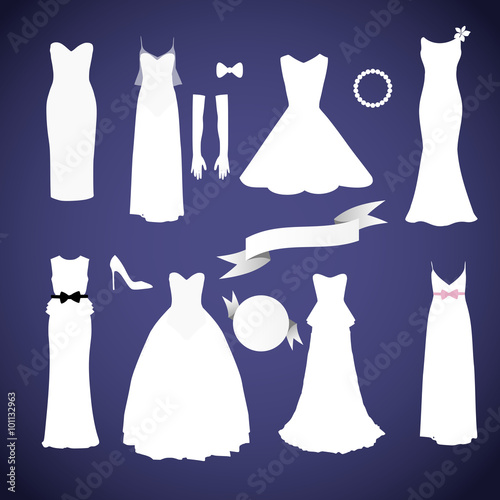 Different styles wedding dresses collection vector