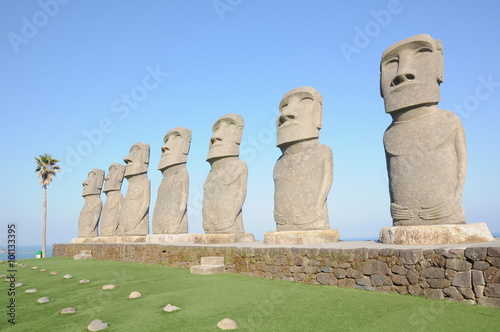 Row of moai (Stone statue) in Kyushu