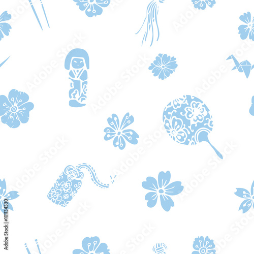 Vector traditional Japanese symbols seamless pattern