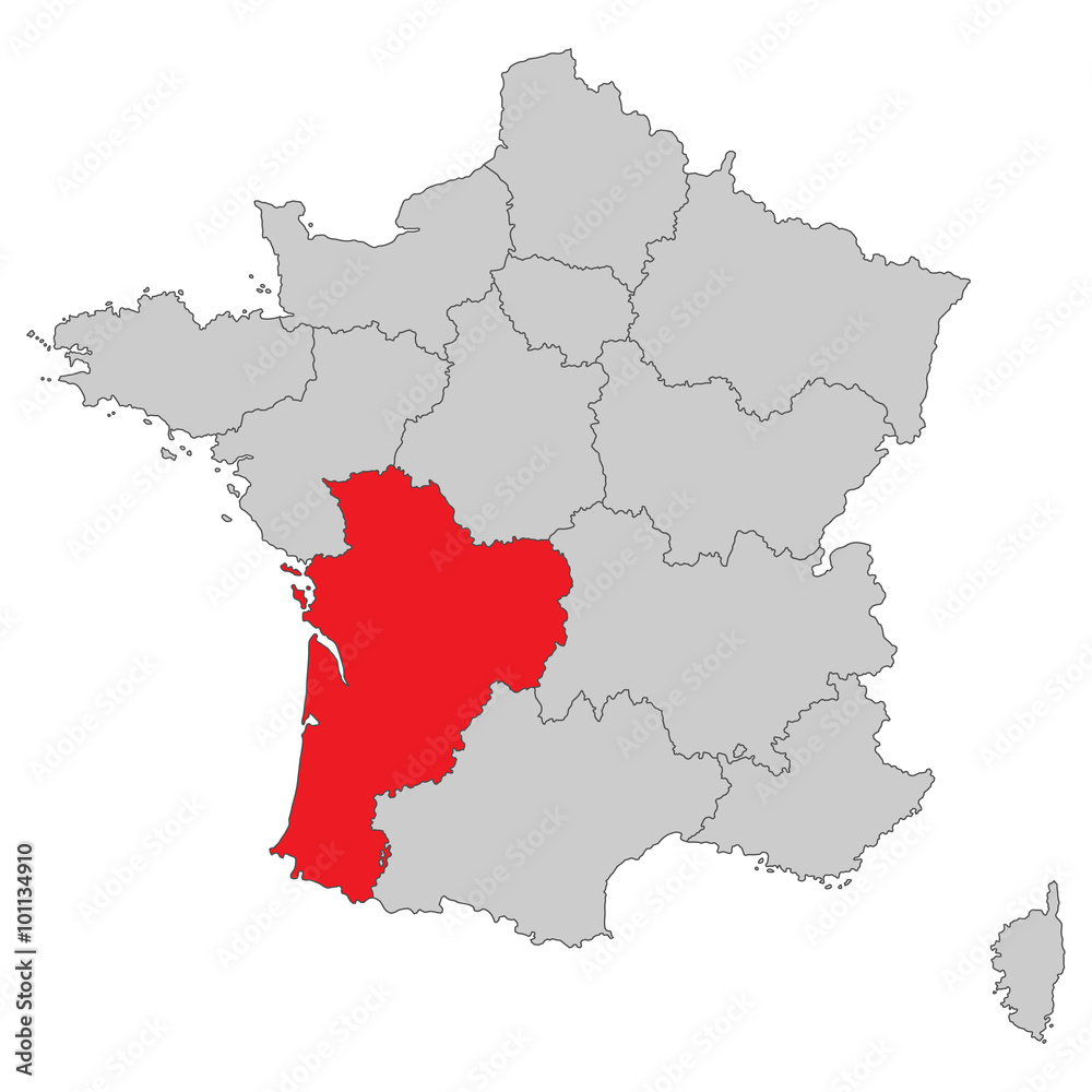 Frankreich - Aquitaine-Limousin-Poitou-Charentes (Vektor in Rot)