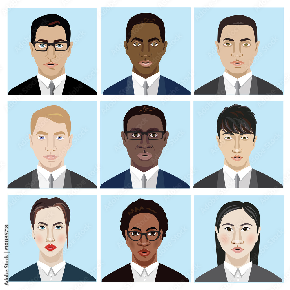 Icons Set of Persons Female Different Nationality in Trendy Flat Style Icons Set of Persons Female Different Nationality in Trendy Flat Style