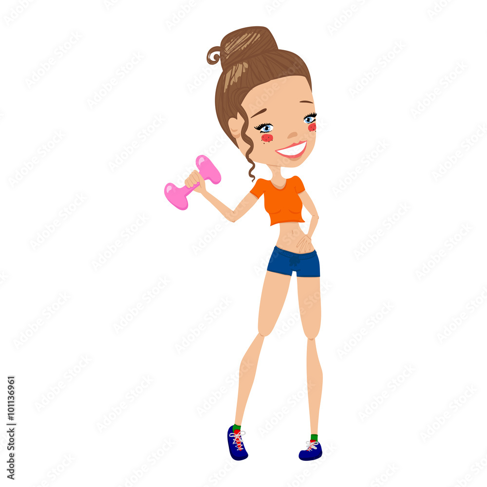 Cute Cartoon Vector Fitness Isolated Illustration of a Sporty and Slim  Pretty Girl Doing Exercises Stock Vector | Adobe Stock