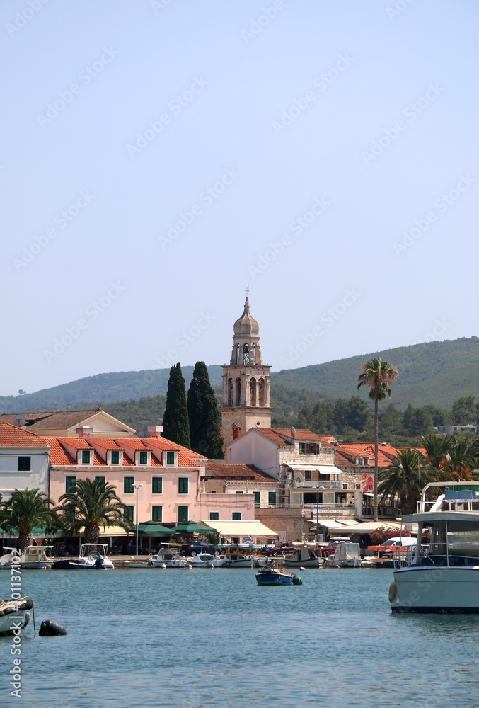 Obraz premium Bell Tower in town of Vela Luka, island of Korcula, Croatia. 
