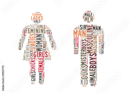Foto nube terminos en silueta masculino y femenino