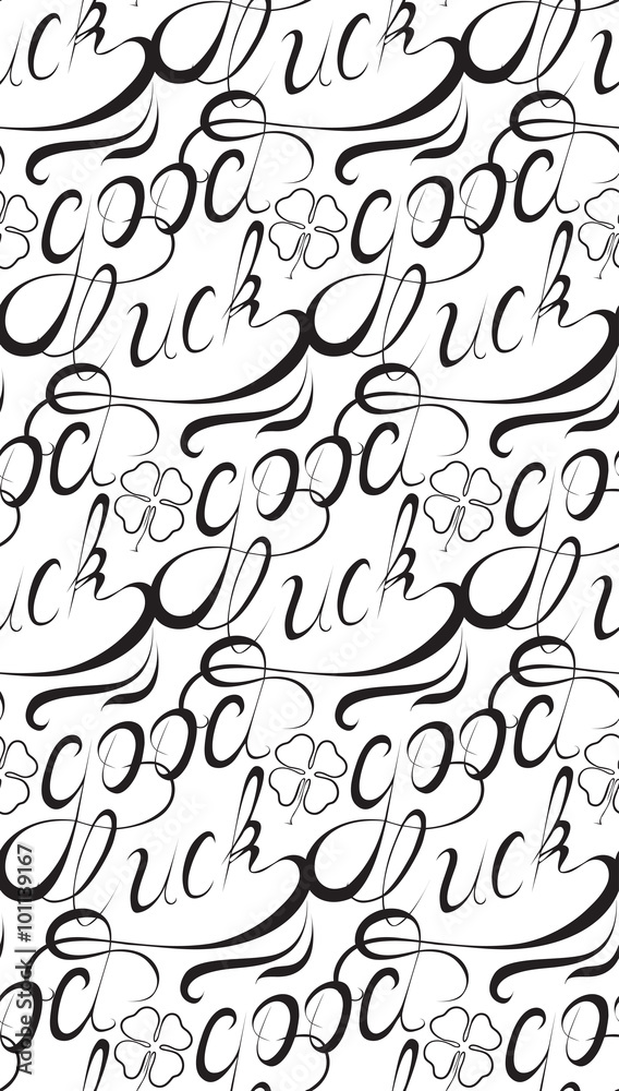 Seamless texture with good luck written in cursive font. Seamless texture with good luck written in cursive font.