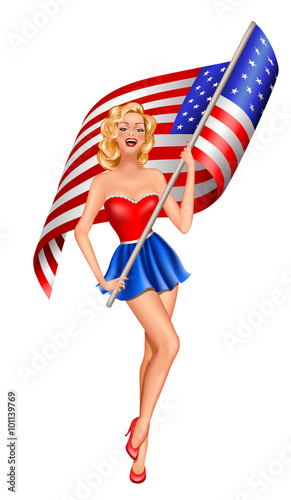 Pin-up blond patriotic woman