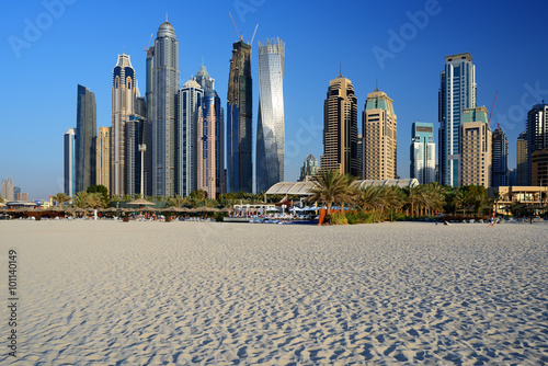 Skyscrapers of Dubai Marina from Marina beach photo
