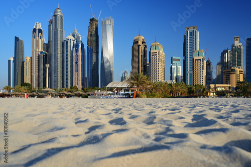 Photography Skyscrapers of Dubai Marina from Marina beach