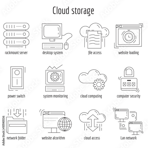 Vector set of linear icons Cloud storage