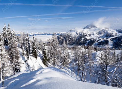 A view of the Alpine landscape in the winter season in Nassfeld